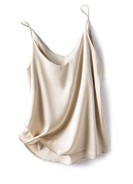 Elegant satin camisole available in white, black, champagne, navy blue, wine red, and other sophisticated colors.