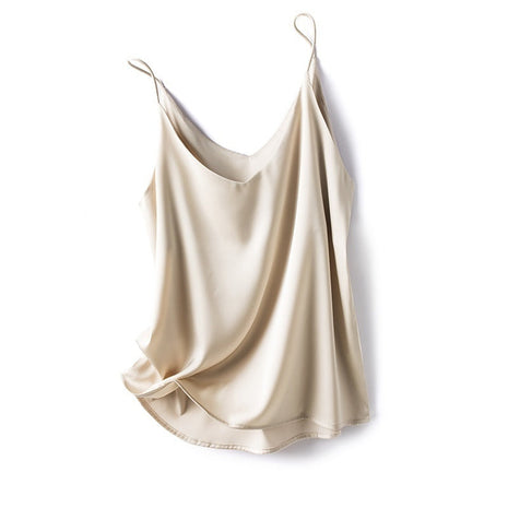 Elegant satin camisole available in white, black, champagne, navy blue, wine red, and other sophisticated colors.
