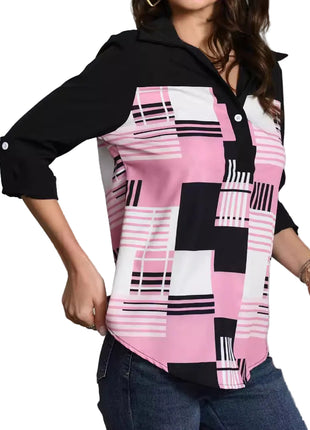 Elegant three-quarter sleeve polyester shirt in rose red designed for business casual and everyday wear.