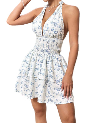 Blue Floral Backless Halter Dress
Elegant Sleeveless Floral Mini Dress
Women's Summer Halter Neck Vacation Dress
Versatile Blue Floral Mini Dress