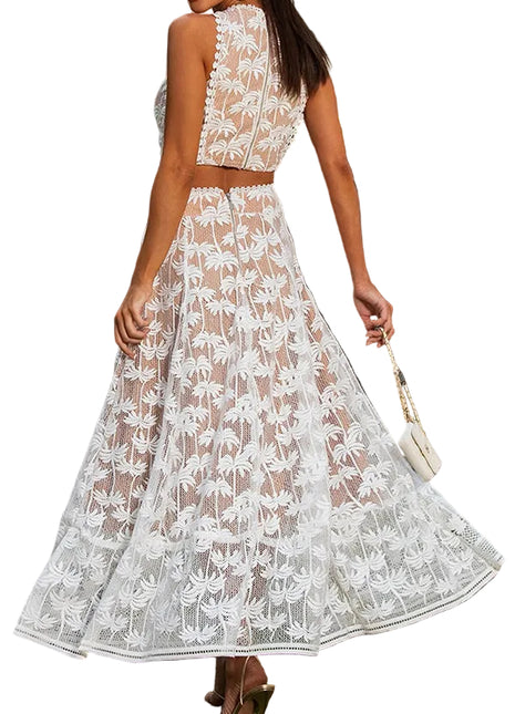 White Sleeveless Vest and Flowing Long Skirt Two-Piece Outfit