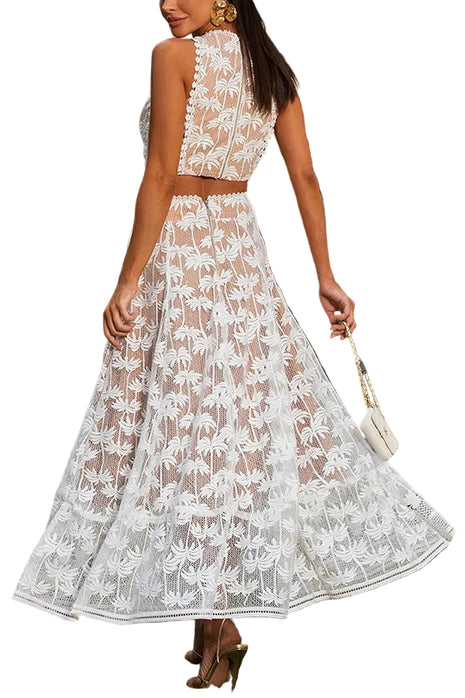 White Sleeveless Vest and Flowing Long Skirt Two-Piece Outfit