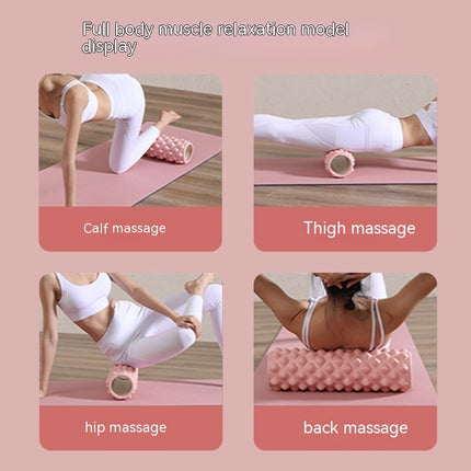 Person using a foam roller for different body parts on a pink background