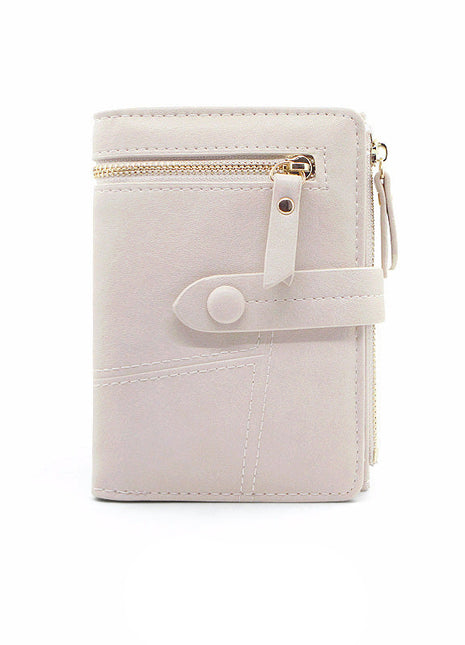 Folding Mori PU leather wallet with Korean style design and zipper closure.