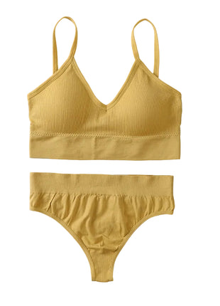 Women's Embroidered Wireless Bra and Panty Yellow Set BLNDL