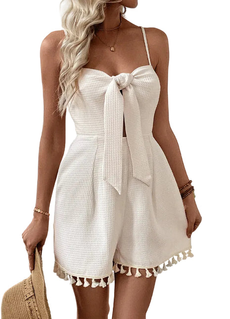 Versatile Women's Apricot Waffle One-Piece Shorts Jumpsuit