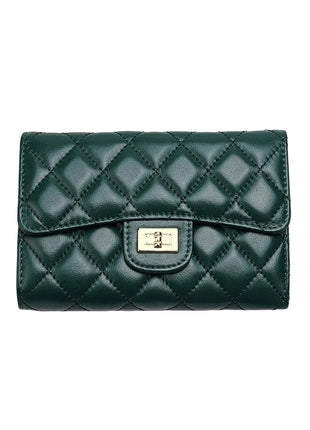 Genuine leather wallet with plaid pattern and elegant rhombus details.