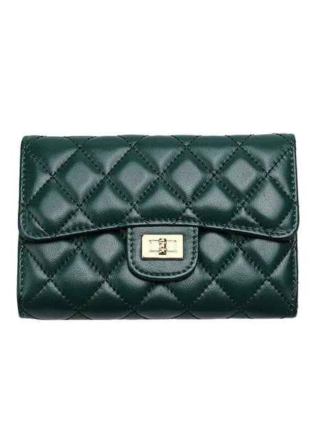 Genuine leather wallet with plaid pattern and elegant rhombus details.