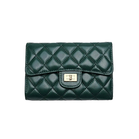Genuine leather wallet with plaid pattern and elegant rhombus details.
