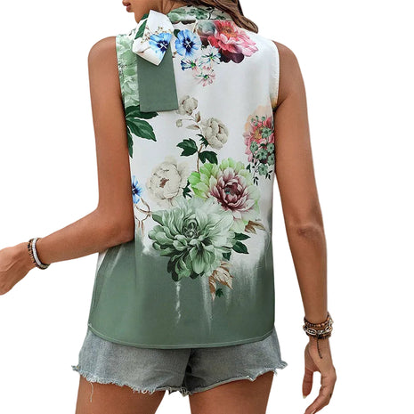 Green halter neck sleeveless top with stylish lace-up detail, perfect for casual summer outfits.