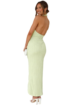 Light Green Slim-Fit Split Evening Dress