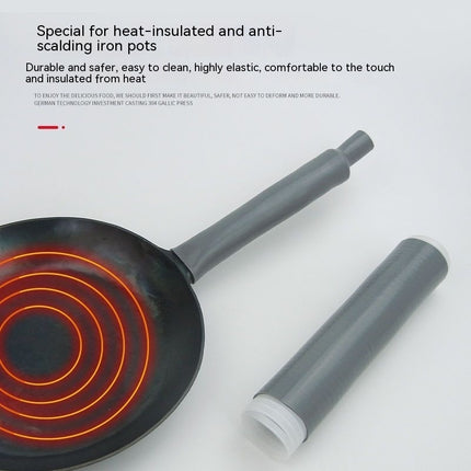 Heat-insulated and anti-scalding iron pot with a gray handle on a white background