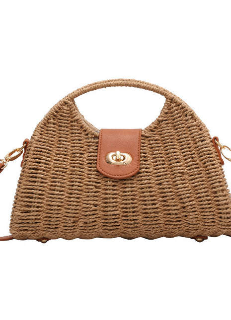 Handmade Straw Clasp Handbag – Natural Elegance for Sunny Days beige