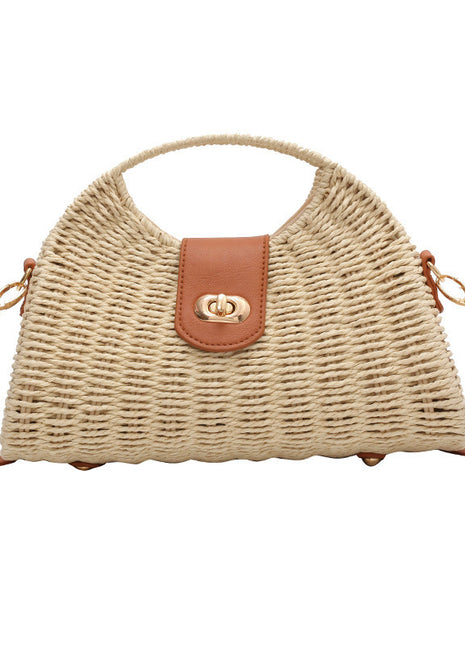 Handmade Straw Clasp Handbag – Natural Elegance for Sunny Days khaki
