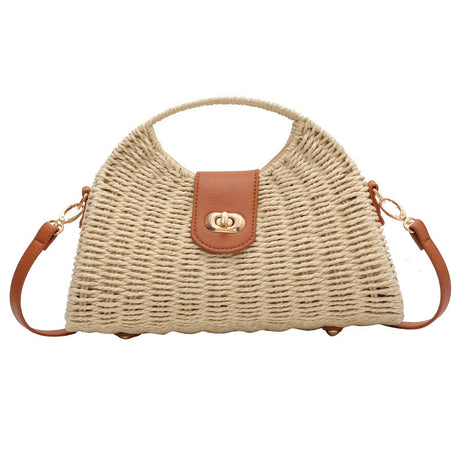 Handmade Straw Clasp Handbag – Natural Elegance for Sunny Days khaki