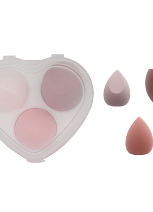 Heart-shaped makeup sponge set with three sponges on a white background