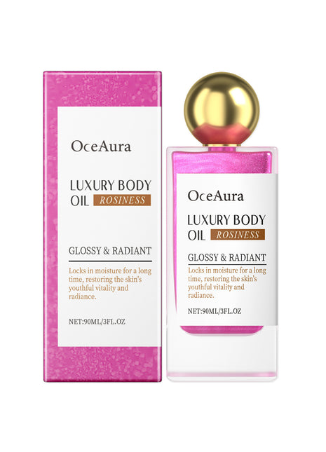 Hydrating shimmer body oil infused with hyaluronic acid and argan oil.