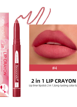 This image features a collage of lip makeup looks using a product from the IBCCCNDC brand. The main focus is on a woman showcasing a bold red lip color, which is highlighted with a lip liner and lipstick.