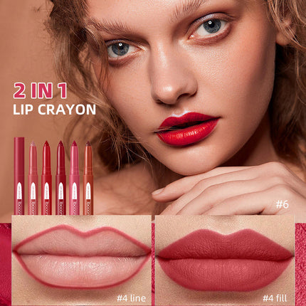 This image features a collage of lip makeup looks using a product from the IBCCCNDC brand. The main focus is on a woman showcasing a bold red lip color, which is highlighted with a lip liner and lipstick.