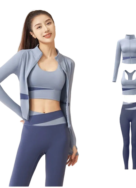 Jacket Trouser Bra Workout Set for Women