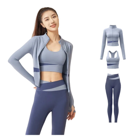 Jacket Trouser Bra Workout Set for Women