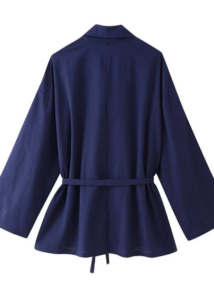 Modern Japanese Streetwear Long Sleeve Navy blue Coat for Women