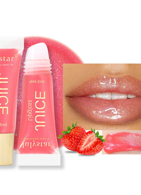 Julystar Natural Fruit Lip Gloss | Moisturizing Mirror Shine Hydrating Lip Gloss strawberry 