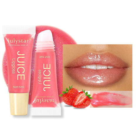 Julystar Natural Fruit Lip Gloss | Moisturizing Mirror Shine Hydrating Lip Gloss strawberry 