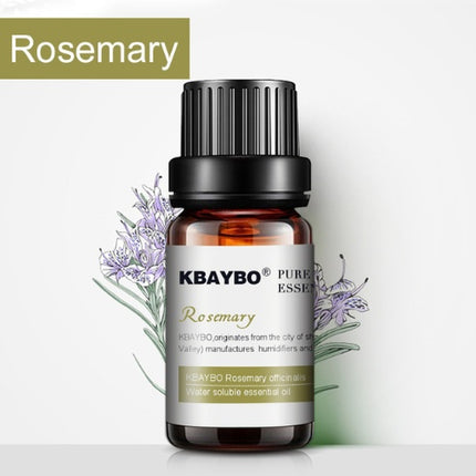 KBAYBO Rosemary essential oil bottle with lavender flowers on a light background