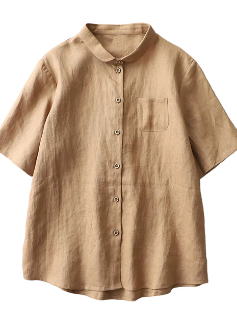 Khaki vintage-inspired women's cardigan blouse with a slimming silhouette and lightweight acrylic fabric.
