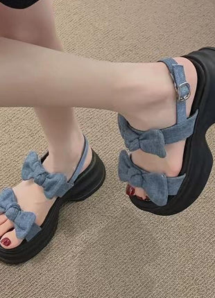 Sandalias de plataforma con lazo estilo coreano