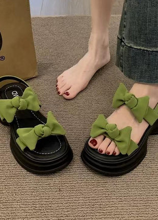 Sandalias de plataforma con lazo estilo coreano