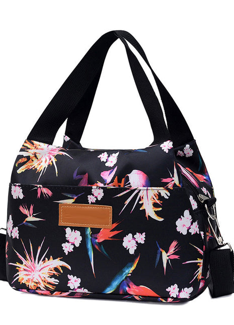 Korean-Style Nylon Shoulder Handbag | Lightweight Floral Women's Shoulder Bag black floral