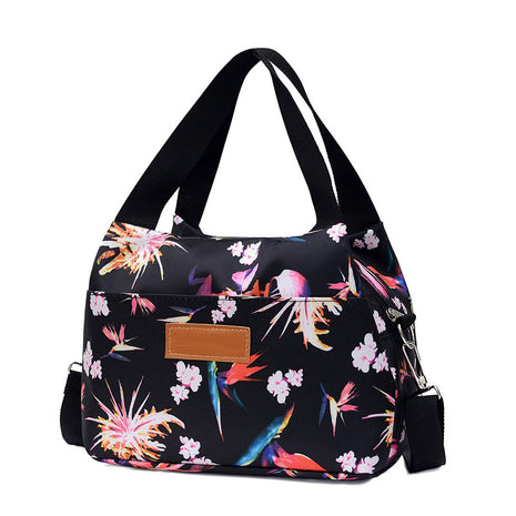 Korean-Style Nylon Shoulder Handbag | Lightweight Floral Women's Shoulder Bag black floral