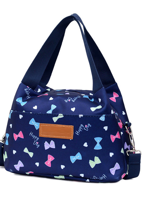 Korean-Style Nylon Shoulder Handbag | Lightweight Floral Women's Shoulder Bag navy blue