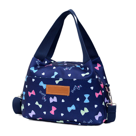 Korean-Style Nylon Shoulder Handbag | Lightweight Floral Women's Shoulder Bag navy blue
