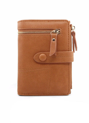Korean-style square vertical wallet with multiple compartments and soft leather finish.