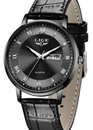 LIGE Elegant Thin Ladies Quartz Watch with Dual Calendar Display