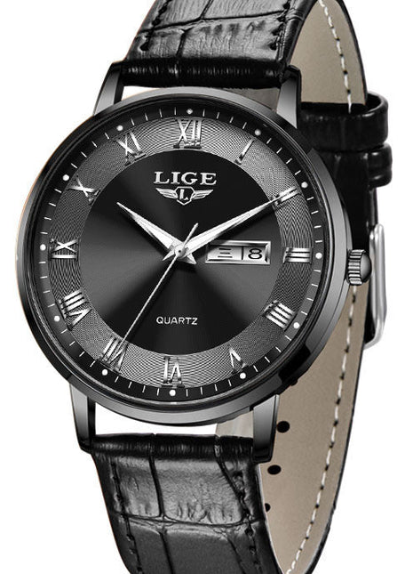 LIGE Elegant Thin Ladies Quartz Watch with Dual Calendar Display