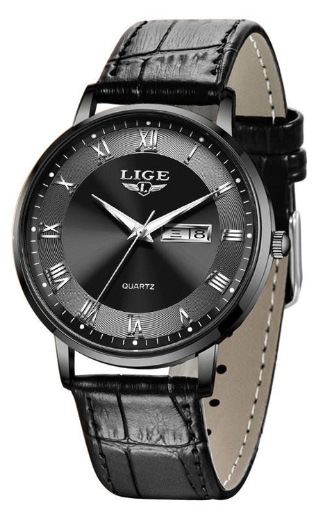 LIGE Elegant Thin Ladies Quartz Watch with Dual Calendar Display