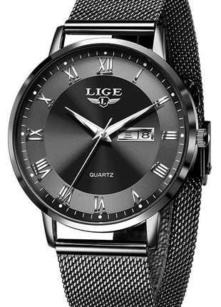 LIGE Women’s Dual Calendar Watch with Alloy Case and Steel Strap