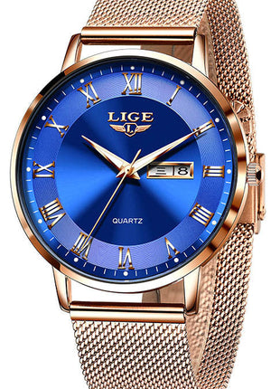 LIGE Mesh Versatile Ladies Quartz Watch with Slim Design and Gift Box Packaging