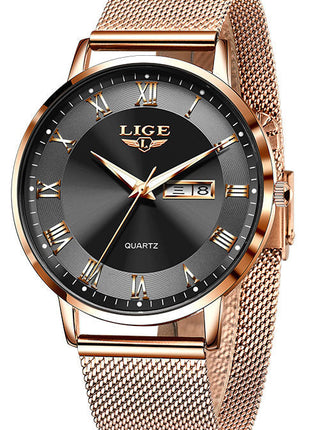 LIGE Mesh Elegant Feminine Wristwatch with 30M Waterproof Protection