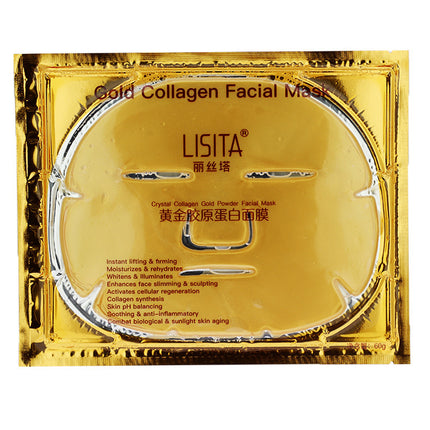 Gold collagen facial mask packaging with LISITA branding on a white background