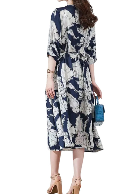 Elegant Lace-Up Waist Dress with 3/4 Sleeves