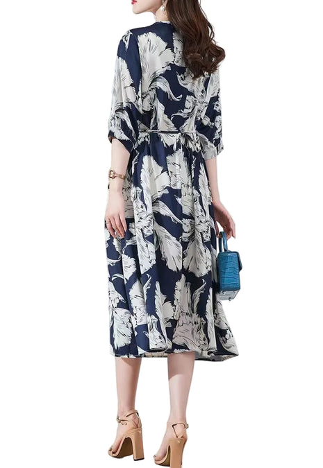 Elegant Lace-Up Waist Dress with 3/4 Sleeves