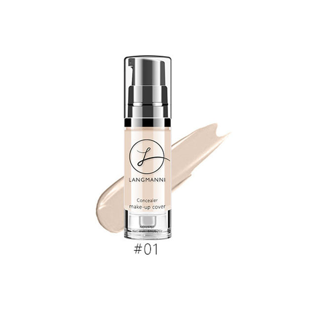 Cosmetic concealer bottle with applicator on a white background
