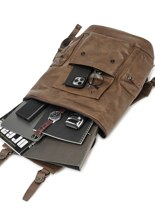Large Capacity Korean Retro Backpack | Casual PU Leather Street Style Bag
