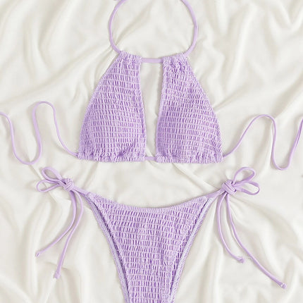 Lavender bikini set on a white background