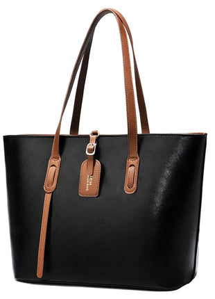Leather Pattern Versatile Handbag | Women's PU Leather Bucket Shoulder Beige black